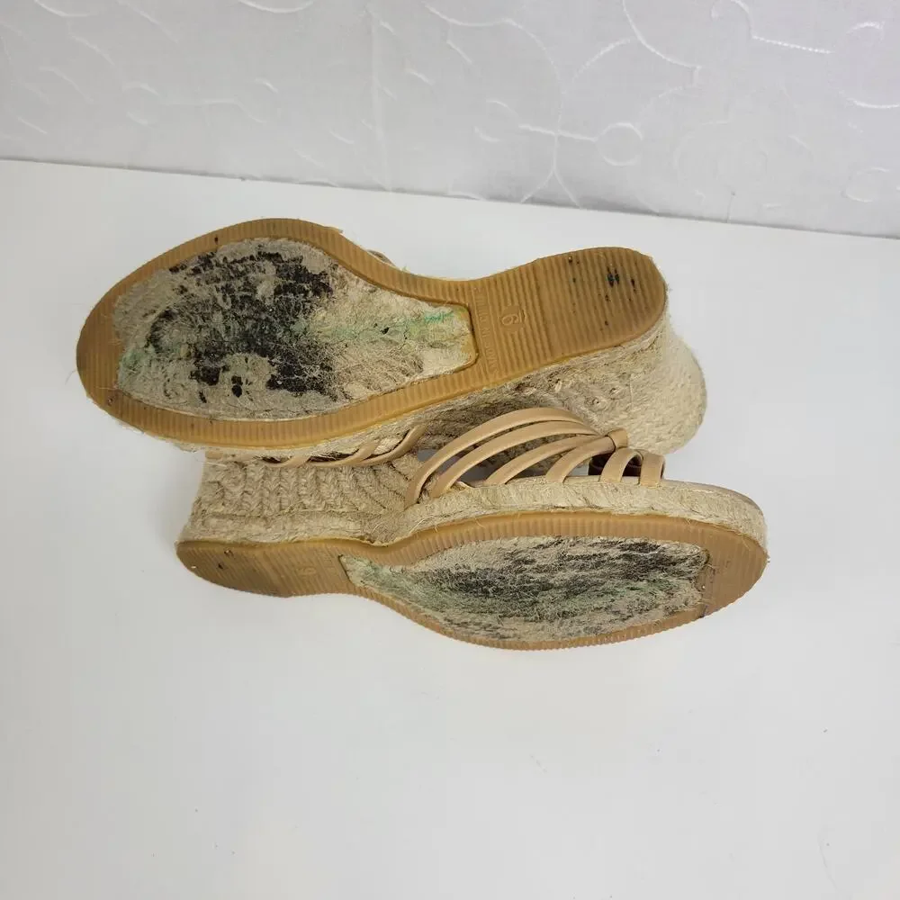 Self Esteem Womens Sandals Size 9 Brown Cork Strap Slingback Wedge Heels